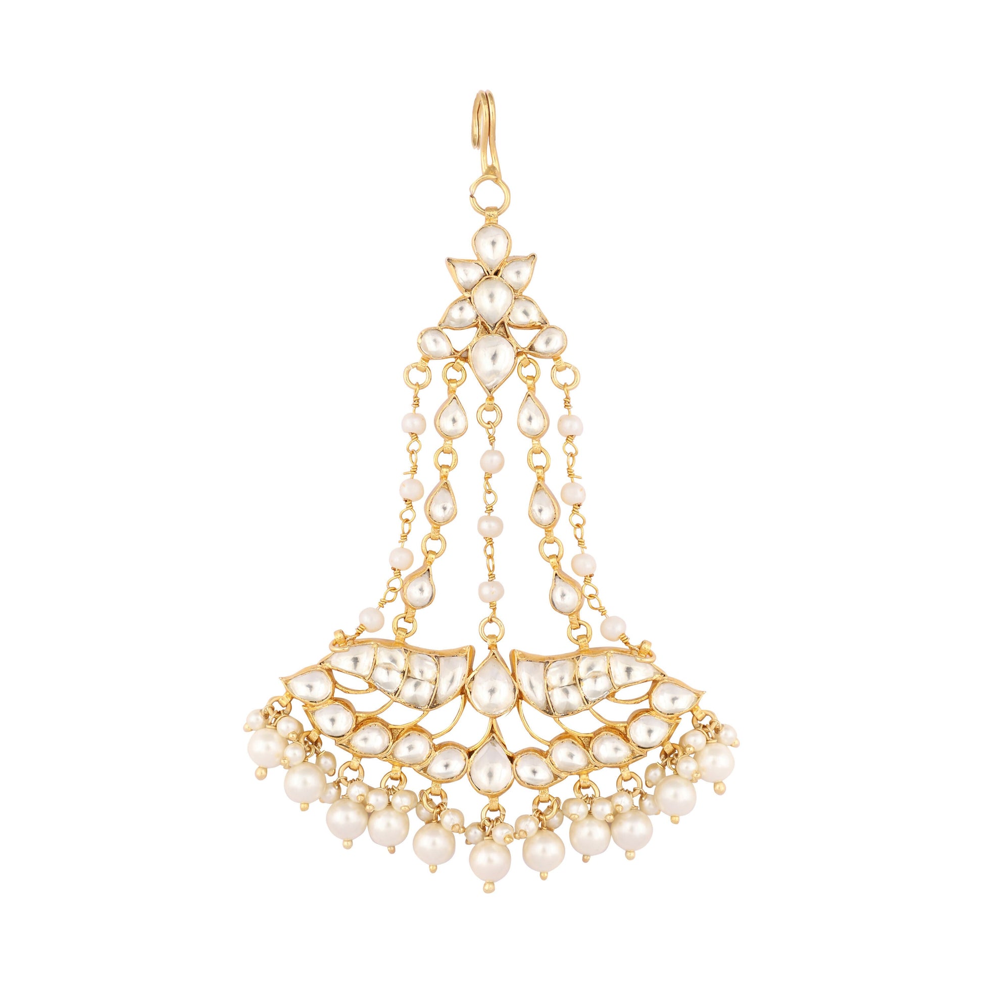 Nuyug 22K Gold-Plated Kundan & Pearl Studded Jhumar Paasa Head Jewellery | Swadesiicart