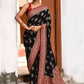 Joban Fashion Black Crepe Chiffon Pure Handloom Banarasi Silk Saree | Swadesiicart