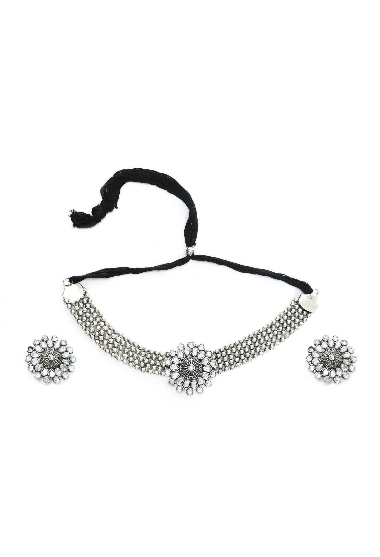 Mominos Fashion Johar Kamal Oxidised Silver-Plated Brass Finish Kundan Choker For Women (Silver) | Swadesiicart