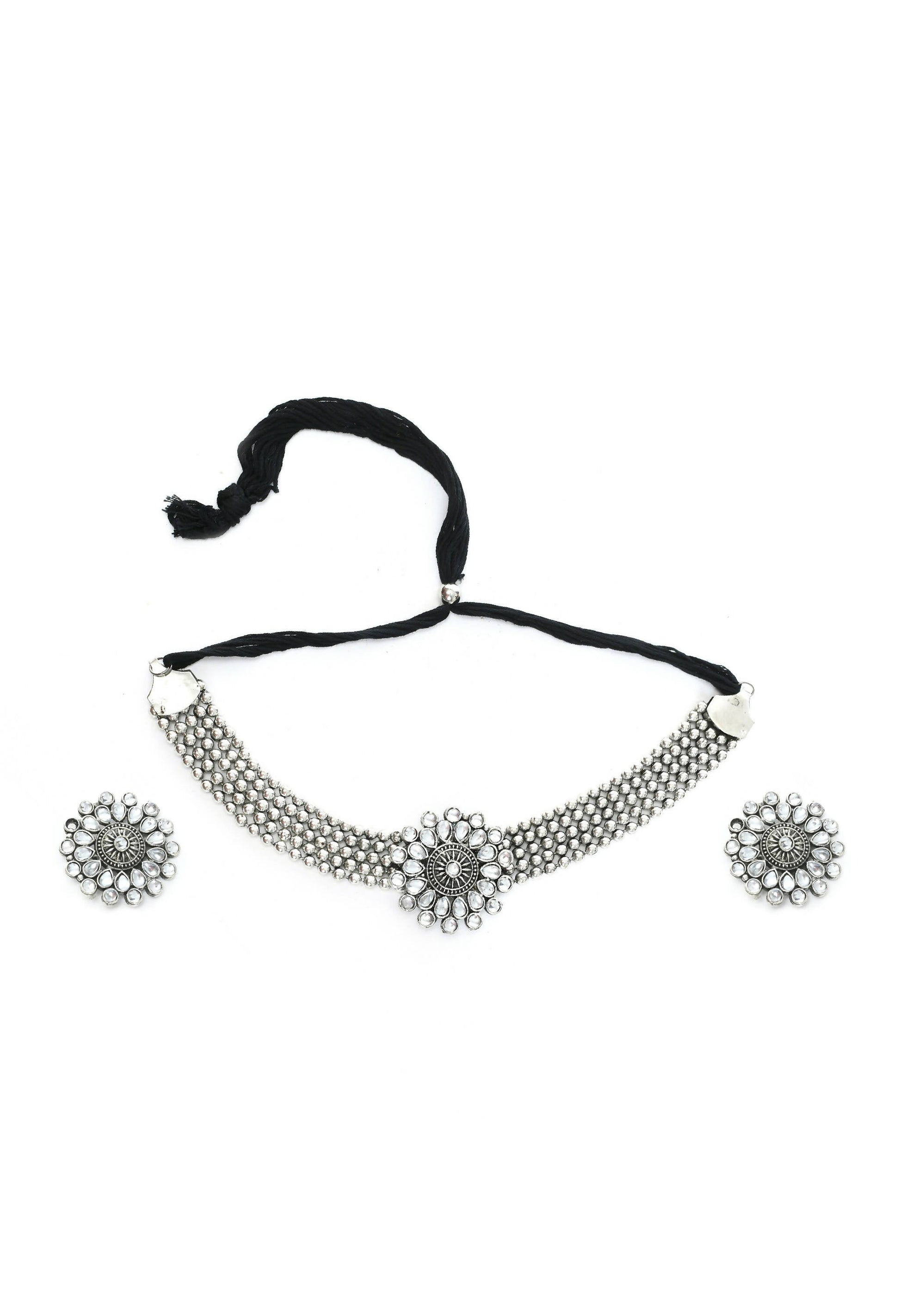 Mominos Fashion Johar Kamal Oxidised Silver-Plated Brass Finish Kundan Choker For Women (Silver) | Swadesiicart