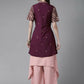 Ahalyaa Women Rose Pink Crepe Kurta Palazzos Set With Burgundy Jacket | Swadesiicart
