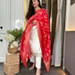 The52 White Women's Beautiful Chanderi Jacquard Fabric Embroidered Work Straight Kurta Pant and Dupatta Set - Swadesiicart