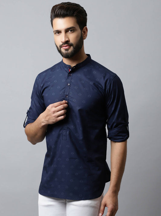 Even Apparels Navy blue Color Pure Cotton Men's Kurta With Band Collar (PRT1184) | Swadesiicart