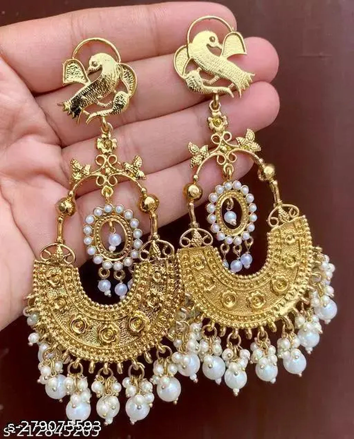 Jewel City Traditional Gold-Plated Chandbali Earrings with Bird Motif and Pearl Drops – Perfect for Weddings & Festive Occasions | Swadesiicart