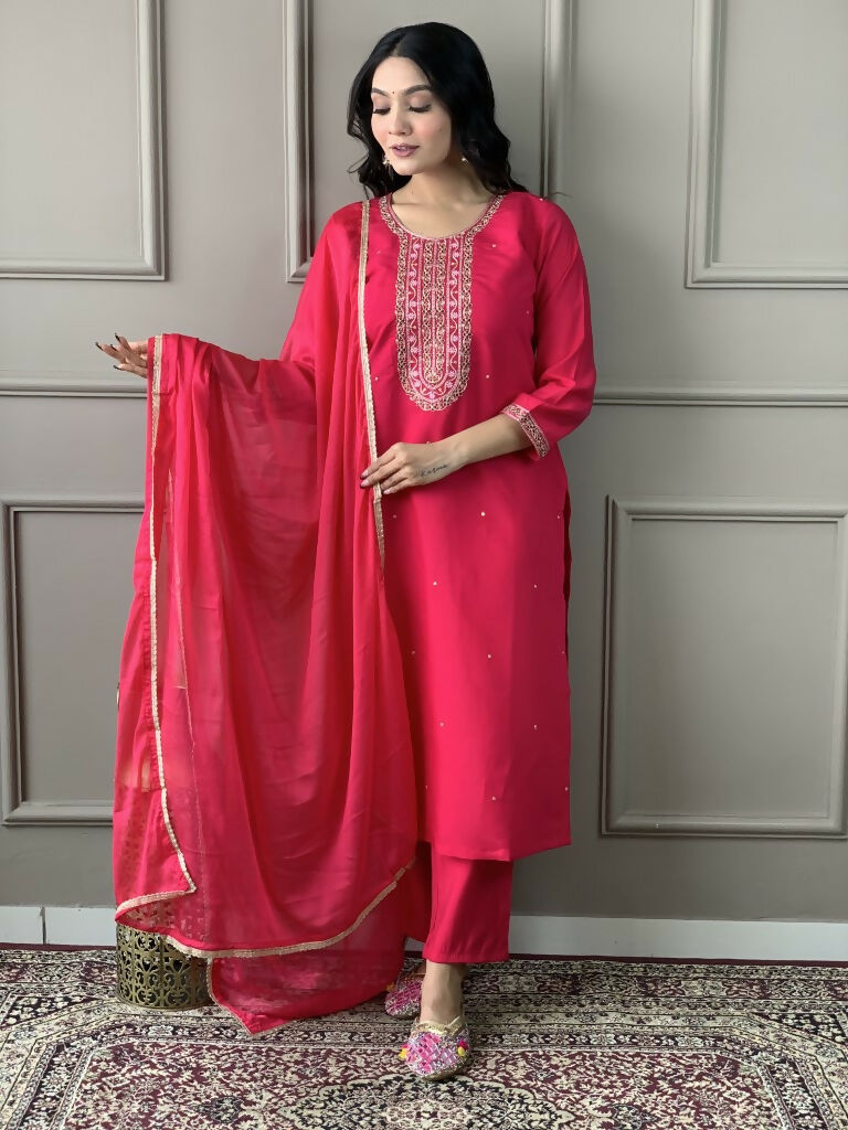 Rani Viscose chanderi Stitched Suit With Dupatta - Tanisha | Swadesiicart
