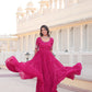 Sonakshi Women's Rani Pink Faux Blooming Sequins with Zari Embroidered Long Anarkali Dress - Swadesiicart