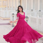 Sonakshi Women's Rani Pink Faux Blooming Sequins with Zari Embroidered Long Anarkali Dress - Swadesiicart