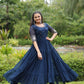 Sonakshi Women's Morpich Faux Blooming Sequins with Zari Embroidered Long Anarkali Dress - Swadesiicart