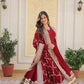 Sonakshi Women's Maroon Faux Blooming Sequins Zari Embroidered Anarkali Dress with Dupatta - Swadesiicart
