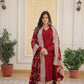 Sonakshi Women's Maroon Faux Blooming Sequins Zari Embroidered Anarkali Dress with Dupatta - Swadesiicart