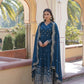 Sonakshi Women's Rama Faux Georgette Sequins Zari Embroidered Anarkali Dress with Dupatta - Swadesiicart