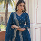 Sonakshi Women's Rama Faux Georgette Sequins Zari Embroidered Anarkali Dress with Dupatta - Swadesiicart