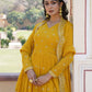 Sonakshi Women's Yellow Faux Georgette Sequins Zari Embroidered Anarkali Dress with Dupatta - Swadesiicart
