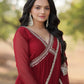 Sonakshi Women's Maroon Faux Blooming Sequins Zari Embroidered Anarkali Dress with Dupatta - Swadesiicart
