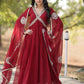 Sonakshi Women's Maroon Faux Blooming Sequins Zari Embroidered Anarkali Dress with Dupatta - Swadesiicart
