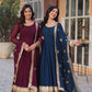 Sonakshi Women's Blue & Wine Faux Blooming Sequins Zari Embroidered Combo Anarkali Sets - Swadesiicart