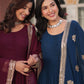Sonakshi Women's Blue & Wine Faux Blooming Sequins Zari Embroidered Combo Anarkali Sets - Swadesiicart