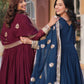 Sonakshi Women's Blue & Wine Faux Blooming Sequins Zari Embroidered Combo Anarkali Sets - Swadesiicart
