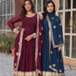 Sonakshi Women's Blue & Wine Faux Blooming Sequins Zari Embroidered Combo Anarkali Sets - Swadesiicart