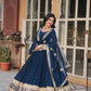 Sonakshi Women's Blue Faux Blooming Sequins Zari Embroidered Long Anarkali Sets - Swadesiicart