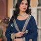 Sonakshi Women's Blue Faux Blooming Sequins Zari Embroidered Long Anarkali Sets - Swadesiicart