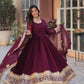 Sonakshi Women's Wine Faux Blooming Sequins Zari Embroidered Long Anarkali Sets - Swadesiicart