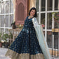 Jyoti Fashion Women's Bottle Green Faux Blooming Sequins Zari Embroidered Long Anarkali Sets | Swadesiicart