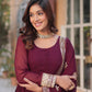 Jyoti Fashion Women's Wine Faux Blooming Sequins Zari Embroidered Long Anarkali Sets | Swadesiicart