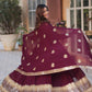 Sonakshi Women's Wine Faux Blooming Sequins Zari Embroidered Long Anarkali Sets - Swadesiicart