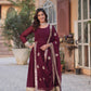 Jyoti Fashion Women's Wine Faux Blooming Sequins Zari Embroidered Long Anarkali Sets | Swadesiicart