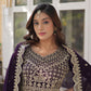 Jyoti Fashion Women's Wine Faux Blooming Sequins Zari Embroidered Long Anarkali Sets | Swadesiicart