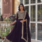 Jyoti Fashion Women's Wine Faux Blooming Sequins Zari Embroidered Long Anarkali Sets | Swadesiicart