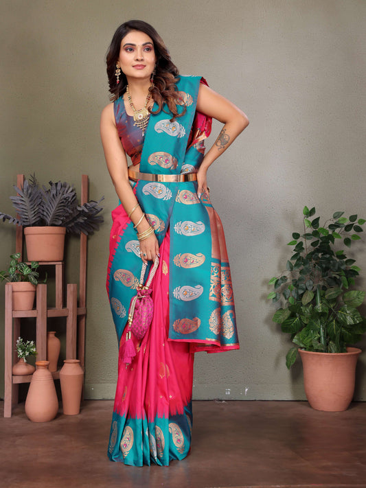 Sonakshi Women's Maharani Banarasi Silk Zari Woven Traditional Saree with Blouse | Swadesiicart