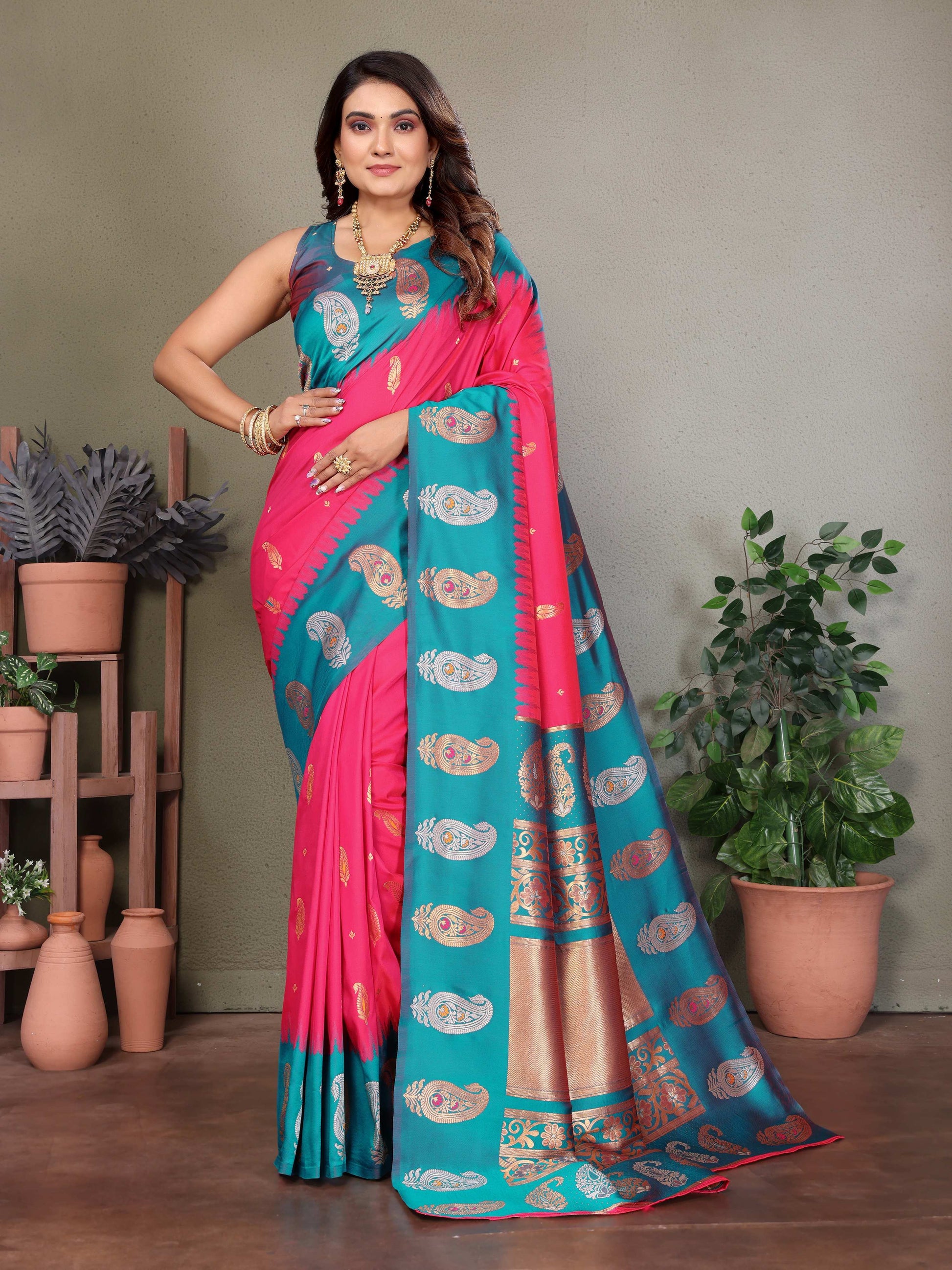 Sonakshi Women's Maharani Banarasi Silk Zari Woven Traditional Saree with Blouse | Swadesiicart