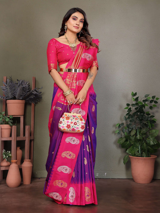 Sonakshi Women's Lavender Banarasi Silk Zari Woven Traditional Saree with Blouse | Swadesiicart