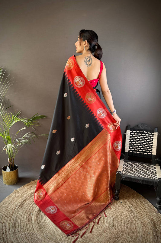 Sonakshi Women's Black Banarasi Silk Zari Woven Traditional Saree with Blouse | Swadesiicart