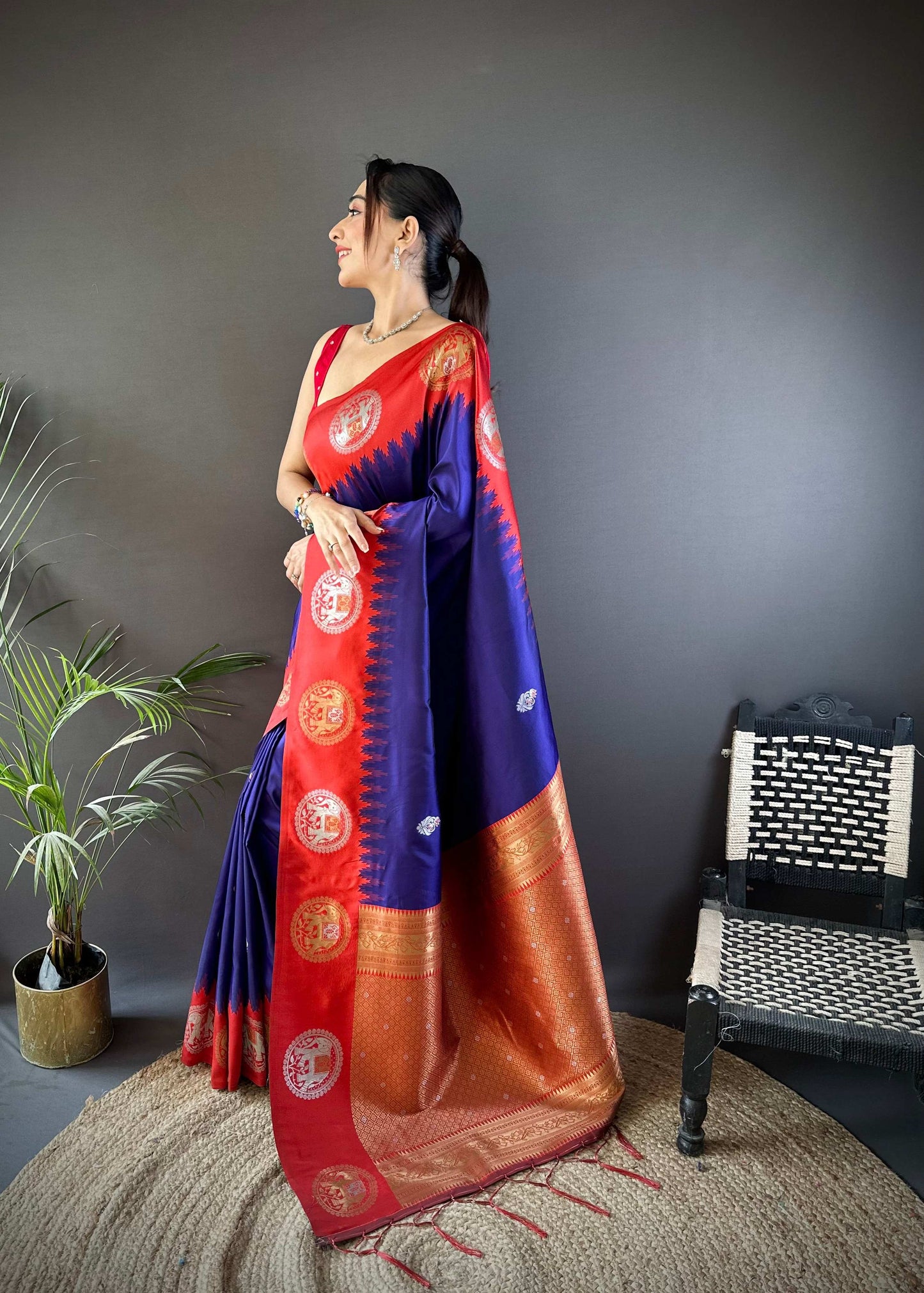 Sonakshi Women's Blue Banarasi Silk Zari Woven Traditional Saree with Blouse | Swadesiicart