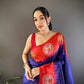 Sonakshi Women's Blue Banarasi Silk Zari Woven Traditional Saree with Blouse | Swadesiicart