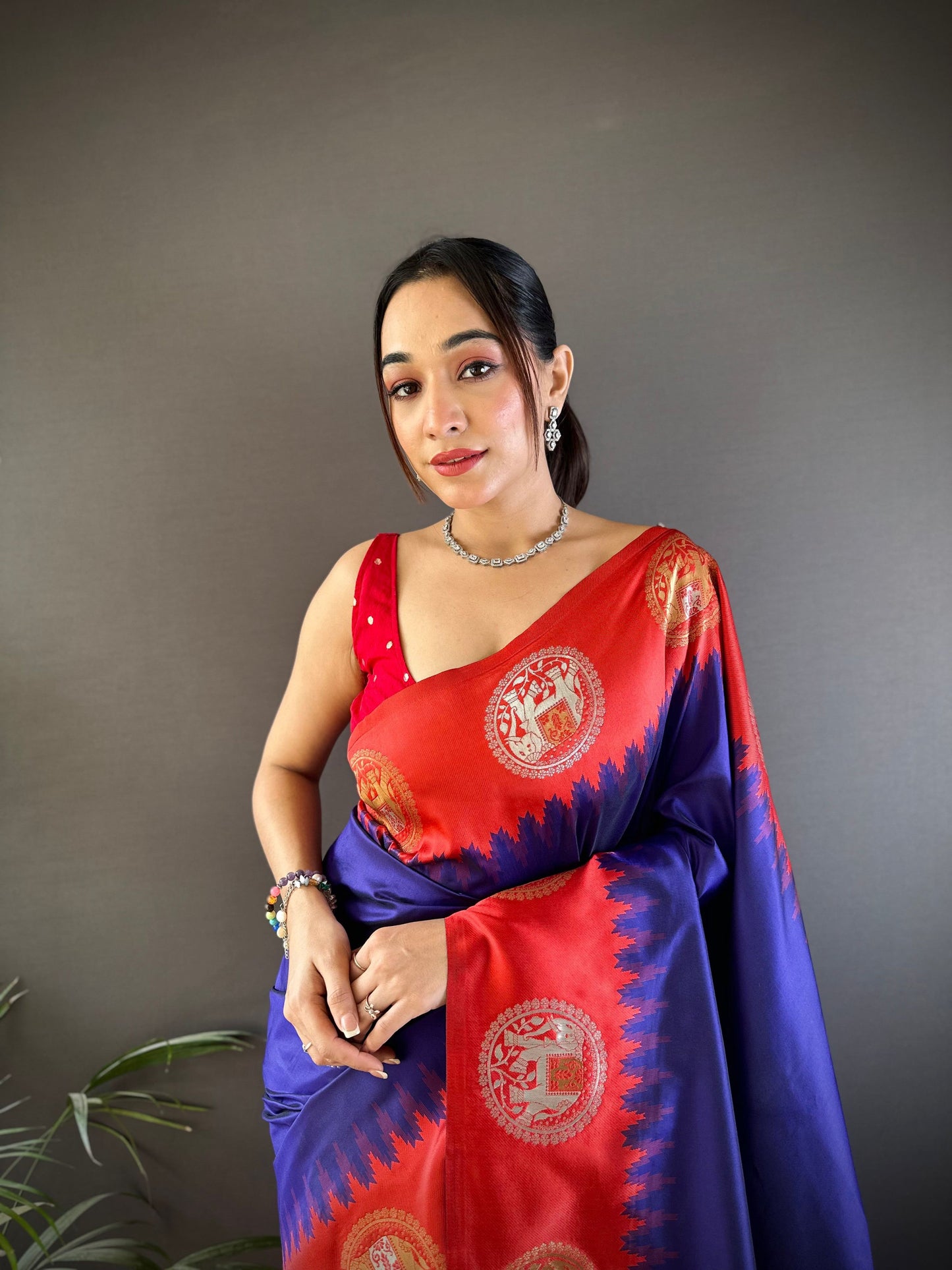 Sonakshi Women's Blue Banarasi Silk Zari Woven Traditional Saree with Blouse | Swadesiicart