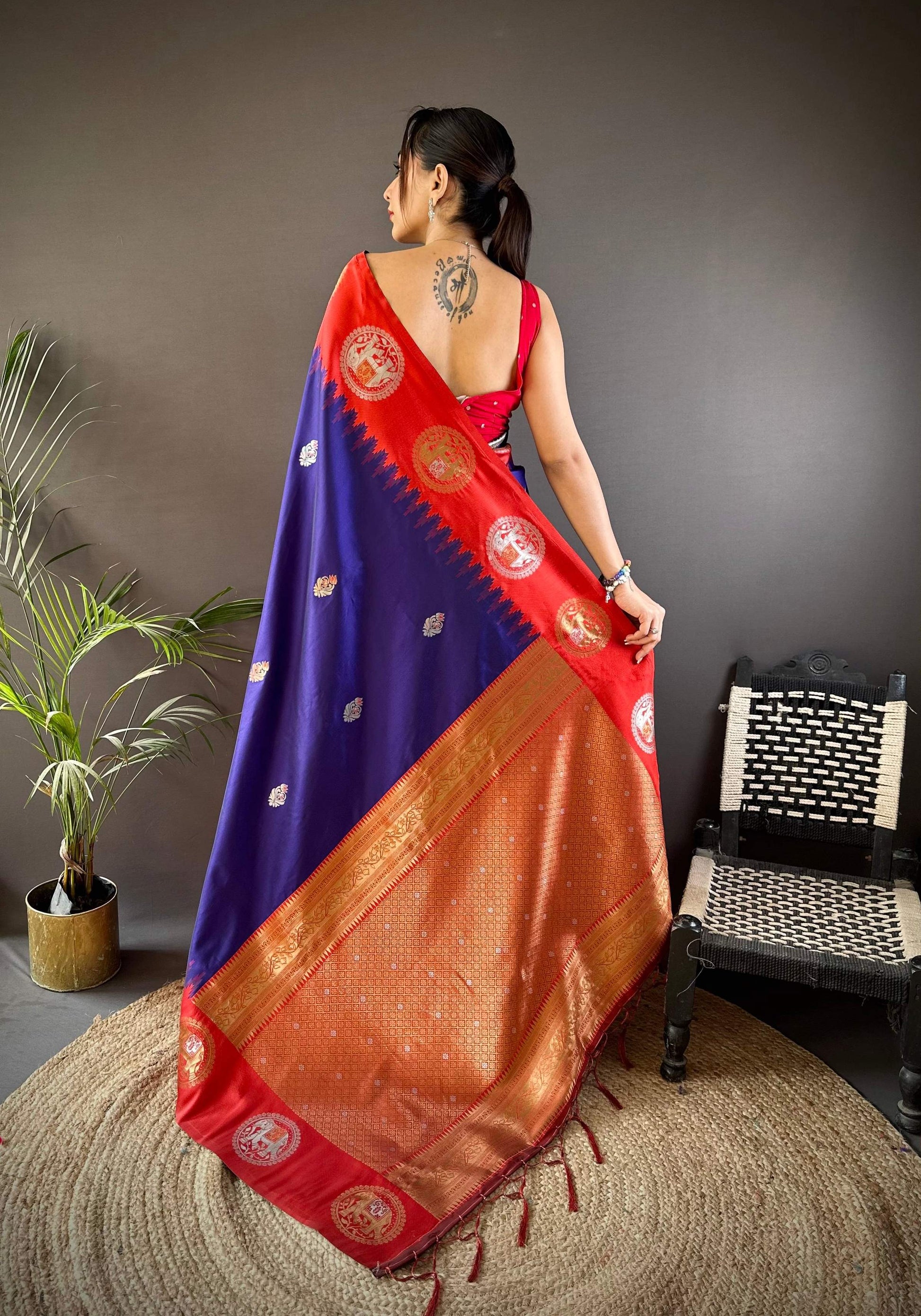 Sonakshi Women's Blue Banarasi Silk Zari Woven Traditional Saree with Blouse | Swadesiicart