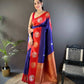 Sonakshi Women's Blue Banarasi Silk Zari Woven Traditional Saree with Blouse | Swadesiicart