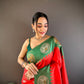 Sonakshi Women's Red Banarasi Silk Zari Woven Traditional Saree with Blouse | Swadesiicart