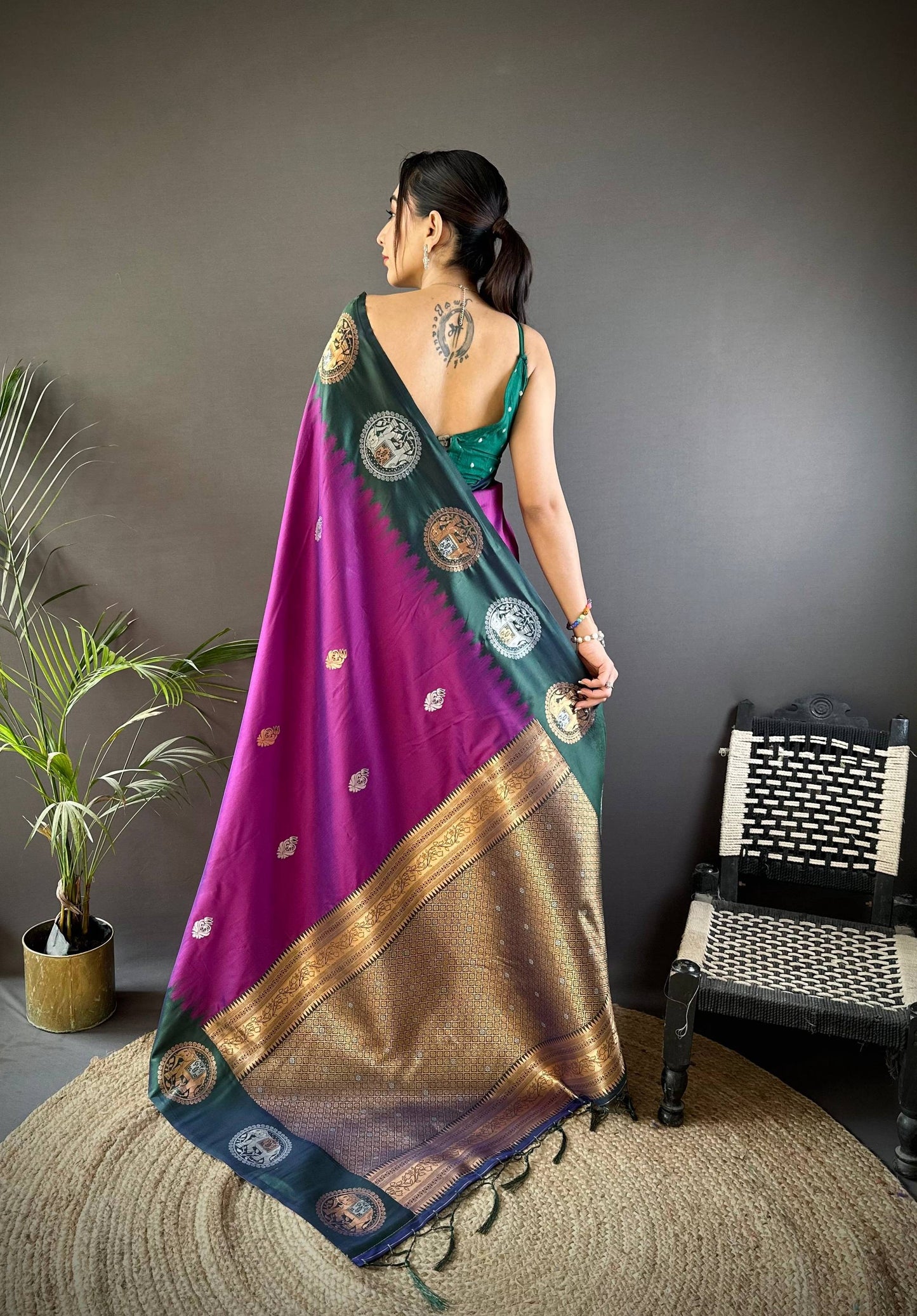 Sonakshi Women's Purple Banarasi Silk Zari Woven Traditional Saree with Blouse | Swadesiicart