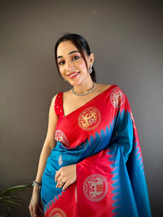 Sonakshi Women's Morepeach Banarasi Silk Zari Woven Traditional Saree with Blouse | Swadesiicart