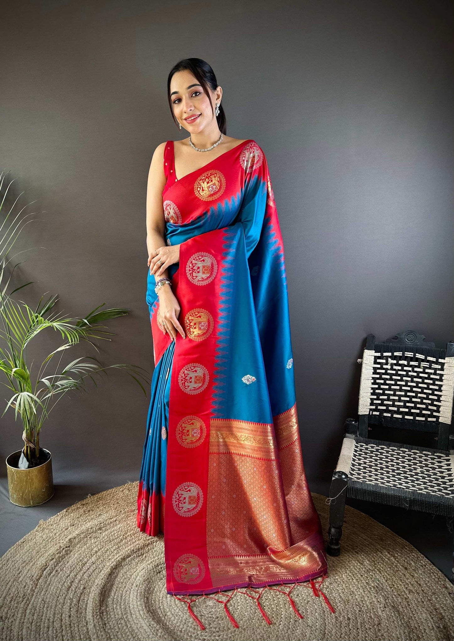Sonakshi Women's Morepeach Banarasi Silk Zari Woven Traditional Saree with Blouse | Swadesiicart