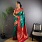 Sonakshi Women's Teal Banarasi Silk Zari Woven Traditional Saree with Blouse | Swadesiicart
