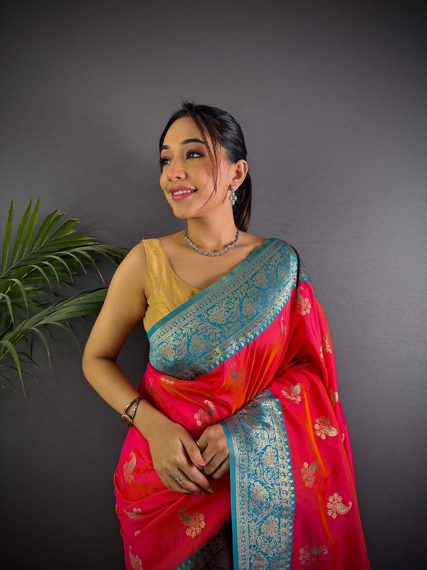 Sonakshi Women's Red Banarasi Silk Zari Woven Traditional Saree with Blouse | Swadesiicart