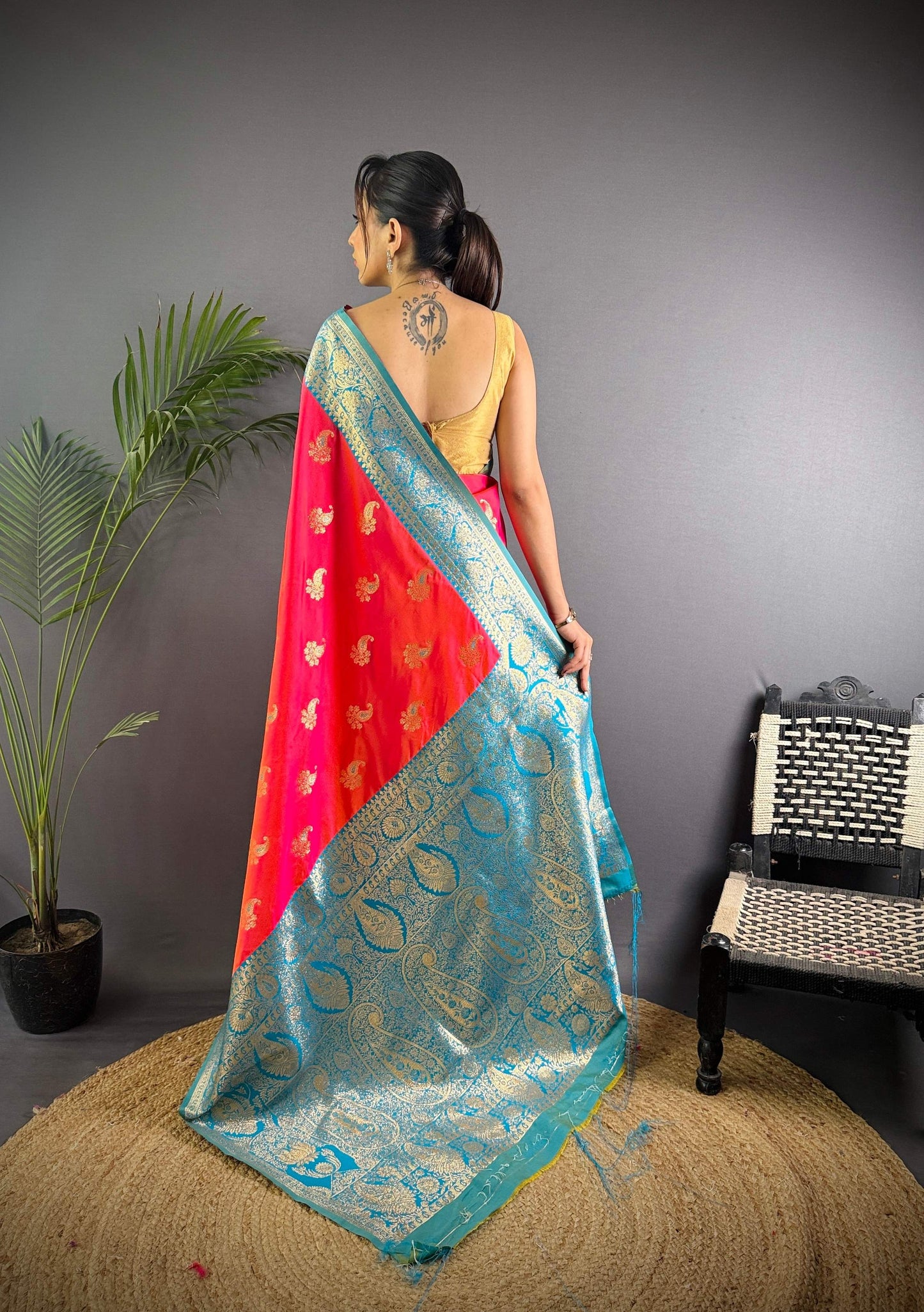 Sonakshi Women's Red Banarasi Silk Zari Woven Traditional Saree with Blouse | Swadesiicart