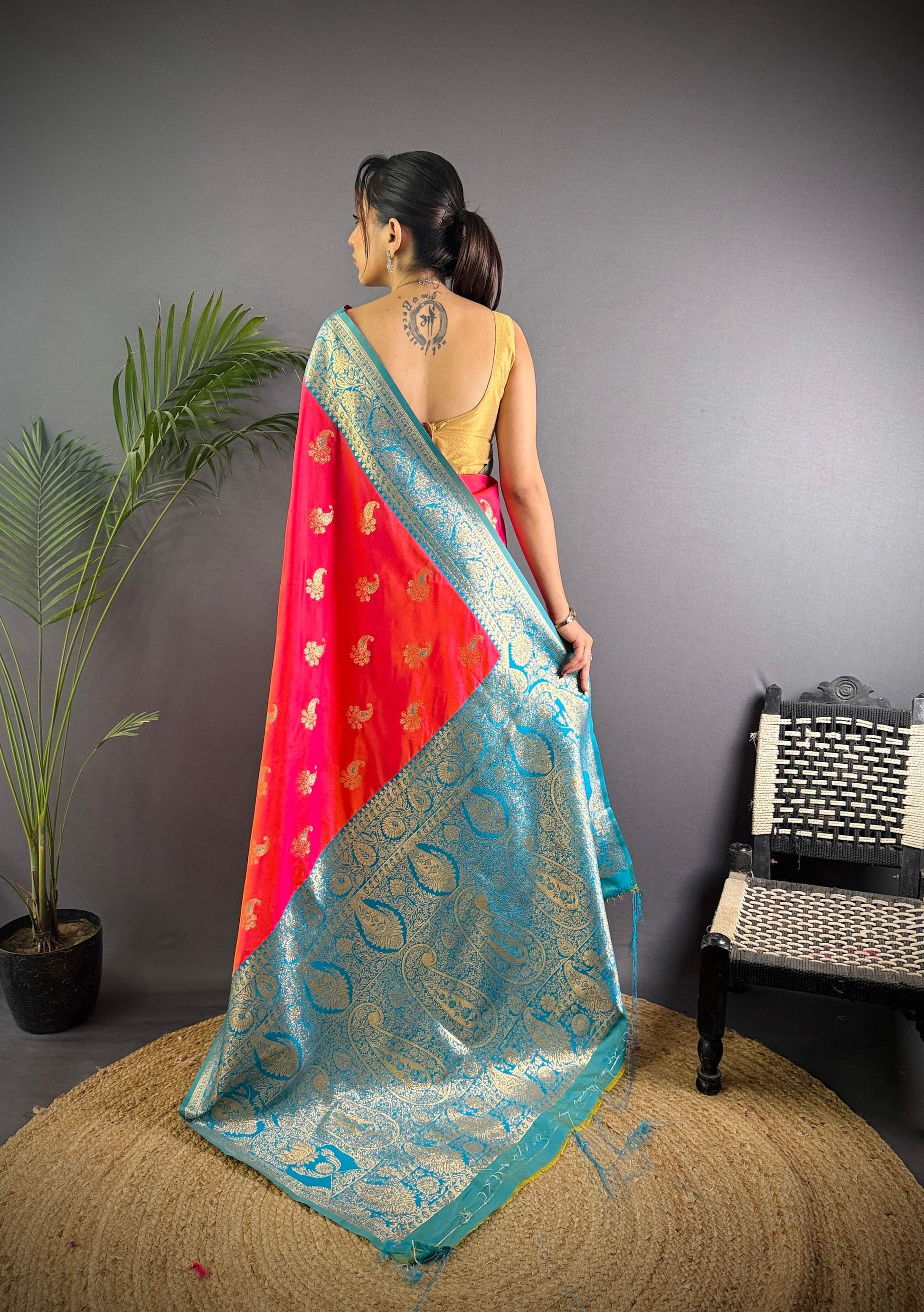 Sonakshi Women's Red Banarasi Silk Zari Woven Traditional Saree with Blouse | Swadesiicart