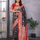 Sonakshi Women's Black Banarasi Silk Zari Woven Traditional Saree with Blouse | Swadesiicart